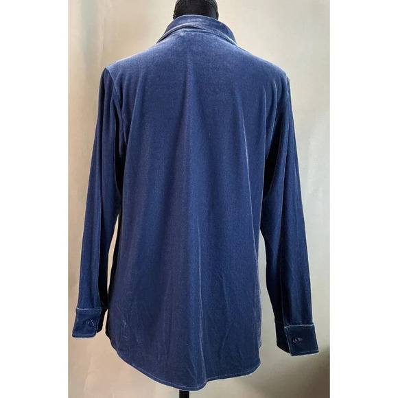Soft Surroundings Navy Velvet Boyfriend Shirt Top Button Up‎ Long Sleeve PXS NEW - Picture 2 of 6